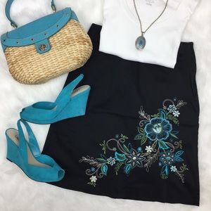 Black Embroidered Floral A-line Skirt 3 Festival